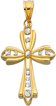 Load image into Gallery viewer, 14k Yellow Gold 0.9" Graduated Openwork Two-Tone Cross Charm Pendant with optional Adjustable Chain Necklace