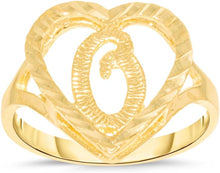 Load image into Gallery viewer, 10k Yellow Gold 15mm Heart Shape Letters A-Z Initial Ring Size 4-9