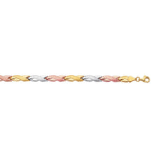 Load image into Gallery viewer, 14k Tri-Color Gold 4.7mm X Criss Cross Stampato Link Bracelet, 7.25 Inch