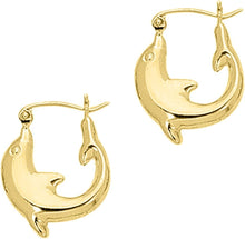 Load image into Gallery viewer, 14k Yellow Gold 32mm Dolphin Back to Back Hoop Earrings