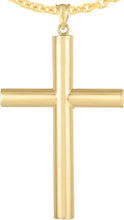 Load image into Gallery viewer, 14k Yellow Gold 1.5" Classic Cylinder Tube Cross Charm Pendant with optional Adjustable Chain Necklace