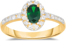 Load image into Gallery viewer, 10k Yellow Gold 9.5mm Birthstone Oval Gemstone Band CZ Ring, Size 4-10
