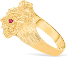 Load image into Gallery viewer, 10k Yellow Gold 15.9mm Panther Lioness Ruby Eyes CZ Ring, Sizes 4-13