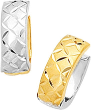 Load image into Gallery viewer, 14k Yellow Gold and White Gold 15mm Reversible Pattern Huggie Earrings