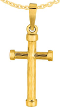 Load image into Gallery viewer, 14k Yellow Gold 0.8" Cylinder Tube Barrel Cross Charm Pendant with optional Adjustable Chain Necklace
