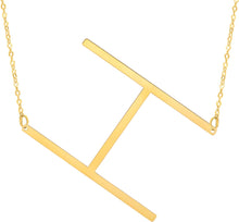 Load image into Gallery viewer, 14k Yellow Gold 1.5" Extra Large Angled Alphabet Letter A - Z Initial Charm Pendant with Chain Necklace