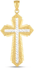 Load image into Gallery viewer, 14k Yellow Gold 1.5" Triple Layered Two-Tone Cross Charm Pendant with optional Adjustable Chain Necklace