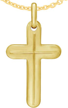 Load image into Gallery viewer, 14k Yellow Gold 0.9" Rounded Cross Charm Pendant with optional Adjustable Chain Necklace