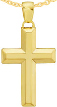 Load image into Gallery viewer, 14k Yellow Gold 1.1" Beveled Cross Charm Pendant with optional Adjustable Chain Necklace