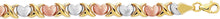 Load image into Gallery viewer, 14k Tri-Color Gold 5.7mm XOXO Heart Stampato Link Bracelet, 7.25 Inch