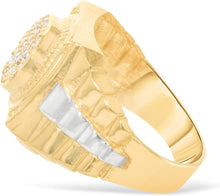Load image into Gallery viewer, 10k Yellow Gold 15mm Two-Tone Railroad Pave CZ Cluster Round Circle Men's Ring, Sizes 5 - 14