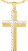 Load image into Gallery viewer, 14k Yellow Gold 1.1" Offset Layer Cross Charm Pendant with optional Adjustable Chain Necklace