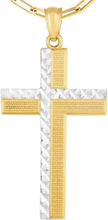 Load image into Gallery viewer, 14k Yellow Gold 1.1" Offset Layer Cross Charm Pendant with optional Adjustable Chain Necklace