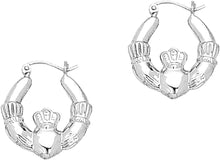 Load image into Gallery viewer, 14k White Gold 23mm Claddagh Back to Back Hoop Earrings