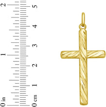 Load image into Gallery viewer, 14k Yellow Gold 1.6" Textured Cross Charm Pendant with optional Adjustable Chain Necklace