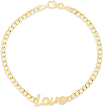Load image into Gallery viewer, 14k Yellow Gold 3.4mm Polished Love Curb Charm Bracelet, 7 Inch
