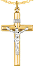 Load image into Gallery viewer, 14k Yellow Gold 1.7" Classic INRI Jesus Crucifix Two-Tone Cross Charm Pendant with optional Adjustable Chain Necklace