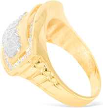 Load image into Gallery viewer, 10k Yellow Gold 13mm Last Supper with Cross Pave CZ Border Rectangle Ring, Sizes 5 - 13