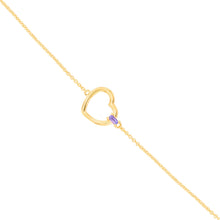 Load image into Gallery viewer, 14k Yellow Gold Heart Charm with Amethyst Gemstone Link Bracelet, Adjustable 6.5" - 7 Inch