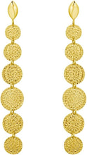 Load image into Gallery viewer, 14k Yellow Gold 58.2mm x 8.9mm Textured Round Circles Dangle Stud Earrings