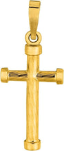 Load image into Gallery viewer, 14k Yellow Gold 0.8" Cylinder Tube Barrel Cross Charm Pendant with optional Adjustable Chain Necklace