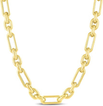 Load image into Gallery viewer, 14k Yellow Gold 9.3mm Lite Paperclip Figaro with Oval Link Chain Necklace 18 Inch
