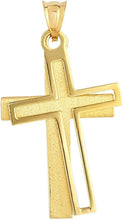 Load image into Gallery viewer, 14k Yellow Gold 1.6" Double Layer Tilted Cross Charm Pendant with optional Adjustable Chain Necklace