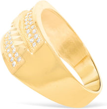 Load image into Gallery viewer, 10k Yellow Gold 10.9mm Pave CZ Rectangle Signet with Diamond Cut Strip Ring, Sizes 4-13