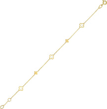 Load image into Gallery viewer, 14k Yellow Gold Alternating 4.7mm Solid & 6.2mm Outline Clover Cable Charm Bracelet, 7 Inch