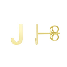 Load image into Gallery viewer, 14k Yellow Gold 6.5mm High Polish Initial-J Stud Earrings