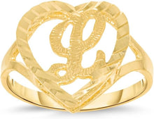 Load image into Gallery viewer, 10k Yellow Gold 15mm Heart Shape Letters A-Z Initial Ring Size 4-9