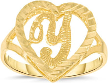 Load image into Gallery viewer, 10k Yellow Gold 15mm Heart Shape Letters A-Z Initial Ring Size 4-9