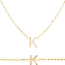 Load image into Gallery viewer, 14k Yellow Gold 0.2" Mini Alphabet Letter A - Z Initial Charm Pendant with Extendable Adjustable Chain Necklace & Bracelet Set