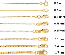 Load image into Gallery viewer, 14k Yellow Gold or White Gold or Rose Gold 0.6mm Solid Box Chain Link Necklace with Spring Ring Closure