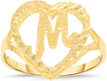 Load image into Gallery viewer, 10k Yellow Gold 15mm Heart Shape Letters A-Z Initial Ring Size 4-9