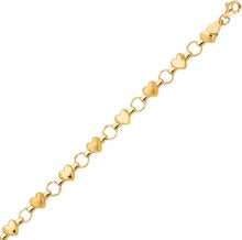 Load image into Gallery viewer, 14k Yellow Gold 5mm Alternating Polished & Satin Heart Mirror Link Bracelet, 7 Inch