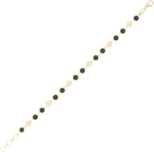 Load image into Gallery viewer, 14k Yellow Gold 5mm Natural Onyx, Malachite or Turquoise Gemstone Round Mirror Link Bracelet, Adjustable 6.5" - 7.25 Inch