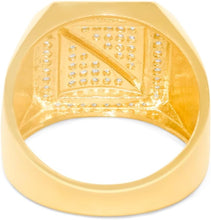 Load image into Gallery viewer, 10k Yellow Gold 16.2mm Pave CZ Beveled Square Signet with Diamond Cut Strip Ring, Sizes 4-13