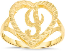 Load image into Gallery viewer, 10k Yellow Gold 15mm Heart Shape Letters A-Z Initial Ring Size 4-9