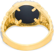 Load image into Gallery viewer, 10k Yellow Gold 14mm Onyx CZ Two-Tone Railroad Ring, Sizes 5 - 13