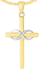 Load image into Gallery viewer, 14k Yellow Gold 1.1" Infinity Classic Cross Charm Pendant with optional Adjustable Chain Necklace