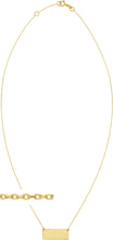 Load image into Gallery viewer, 14k Yellow Gold Mirror Rectangle Bar Custom Engraveable Charm Pendant Adjustable Chain Necklace, 16 Inch-18" (8 characters max)