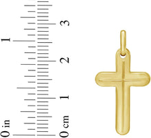 Load image into Gallery viewer, 14k Yellow Gold 0.9" Rounded Cross Charm Pendant with optional Adjustable Chain Necklace