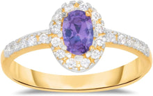 Load image into Gallery viewer, 10k Yellow Gold 9.5mm Birthstone Oval Gemstone Band CZ Ring, Size 4-10