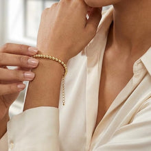 Load image into Gallery viewer, 14k Yellow Gold 3mm Alternating Smooth and Faceted Bead Link Bracelet or Anklet, Adjustable 8" - 9 Inch