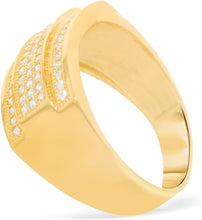 Load image into Gallery viewer, 10k Yellow Gold 11.2mm Pave CZ Triple Stack Rectangle Signet Ring, Sizes 4-13