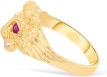 Load image into Gallery viewer, 10k Yellow Gold 13.1mm Lion Ruby Eyes CZ Ring, Sizes 4-11