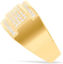 Load image into Gallery viewer, 10k Yellow Gold 12.4mm Quadruple-Row Pave CZ Rectangle Signet Ring, Sizes 4-13
