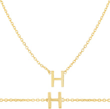 Load image into Gallery viewer, 14k Yellow Gold 0.2" Mini Alphabet Letter A - Z Initial Charm Pendant with Extendable Adjustable Chain Necklace & Bracelet Set