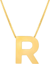Load image into Gallery viewer, 14k Yellow Gold 0.4" Block Alphabet Letter A - Z Initial Charm Pendant with Extendable Adjustable Chain Necklace